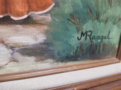 Mid-Century Mexican Market Scene Oil Painting by Margaret Rangel (San Diego)
