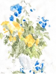 Original Urban Flowers in a Vase Doodle Modern Bright Pop Art 11×14 on Paper