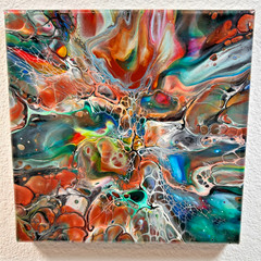 Original 8″x8″ Abstract Acrylic Fluid Art Pour Painting very colorful