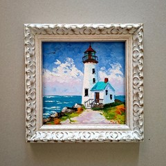 Lighthouse Impasto Original Oil Painting: 3D Textured Art, Unframed 6х6