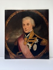 ANTIQUE NAVAL COMMANDER PAINTING PORTRAIT ADMIRAL HORATIO NELSON BATTLE RARE