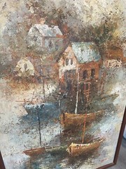 Seascape Oil Painting “Docked Fleet” By Listed Artist Edward Barton (1926-2012)