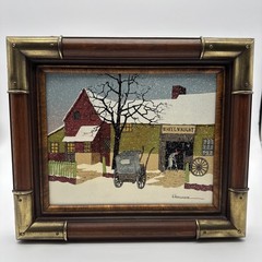 H. Hargrove Oil Painting Wheelwright Winter Scene Framed 13.5”x 11.5” 8″ X 10″
