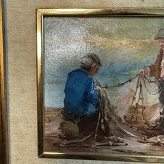 Ernesto Scudiero The Fishermen Original Oil Painting Italian Art Framed COA