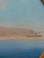 C1900 Italian Neapolitan School Gouache Painting. Mt. Vesuvius. Bay Of Naples