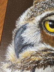 Vicki Sawyer Original Oil Painting Noel Great Horned Owl Cactus Bird Signed 12×9