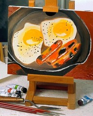 Food Painting Scrambled Eggs and Sausages Painting – Handcrafted Breakfast Food