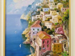 Amalfi Coast Landscape/Neapolitan Marine Scene/Original Oil Painting signed