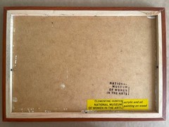 CLEMENTINE HUNTER DRAWING ON ANTIQUE WOOD, FRAMED ON WOOD, SIGNED AND SEALED