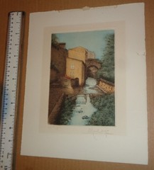 Antique Aquatint Color Etching Marcel Augis Signed Print 53 Royal