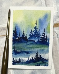 ACEO Riverside, Lake Days,Original Watercolor Painting, Landscape By Sasha Lehto