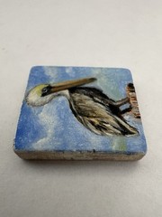 Pelican Bird Art Miniature Oil Painting Original Scrabble Tile OOAK