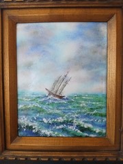 Vintage Painting Signed Raphael Enamel on Copper MCM