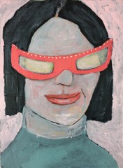 Original Acrylic Woman Portrait Painting Weird Times Pink Glasses Art Miz Katie