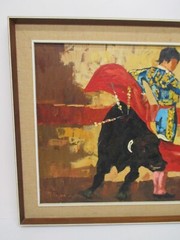 Vtg Signed Mid-Century Modern Painting Spanish Matador Bullfighter Framed