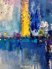 Original oil painting 18×18″ Landscape, Abstraction, Contemporary Art, Blue City