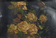 20th C American School Oil Painting Still Life Roses on Tinplate, 27″ x 21″