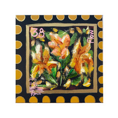 Pen Pal Floral Postage Stamp 12×12 Original Art Expressionism Canvas Painting