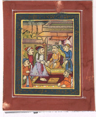 Vintage Art – Indian Painting Of Emperor Shahjahan Court Scene 2.5×2.75 Inches