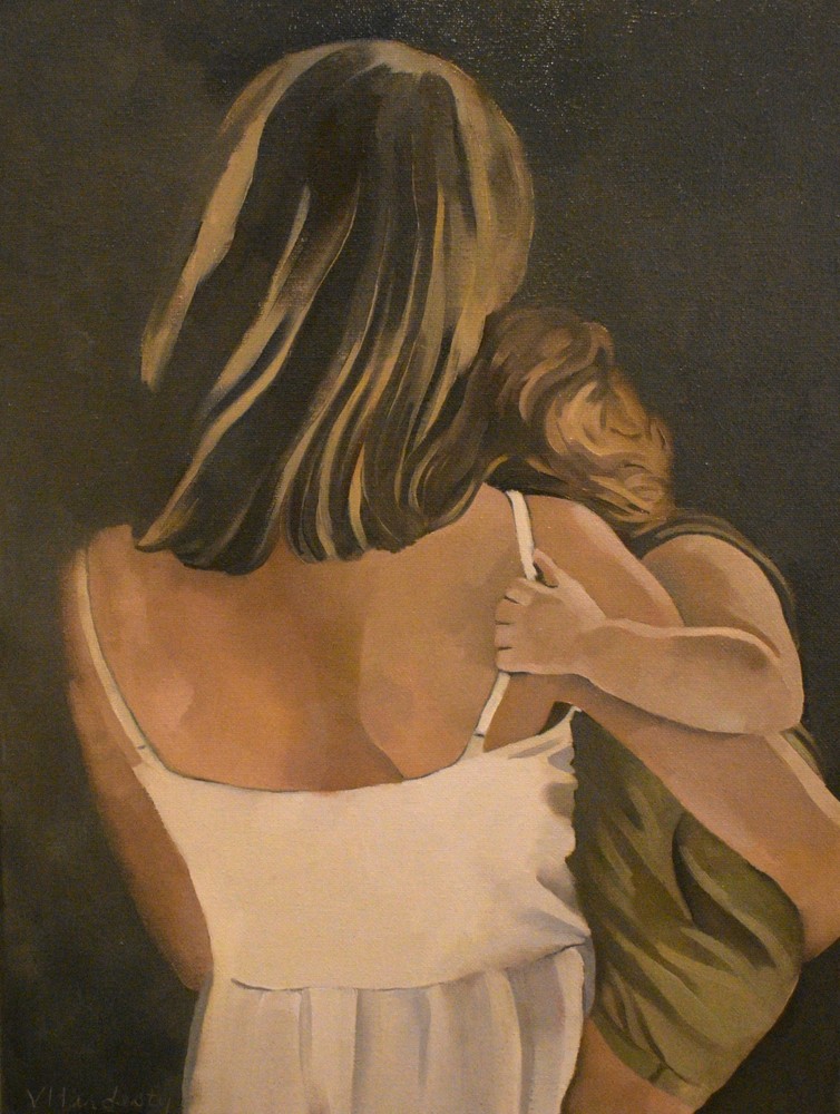 Mommy and me 12×16 original oil painting mother and child art