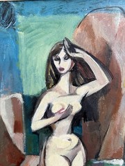 Vintage Mid Century Modern Nudes Female Oil Painting Framed Figurative Modernist