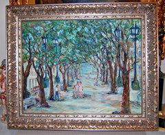ORIGINAL FRAMED OIL EL PRADO BOULEVARD SCENE OLD HAVANA, CUBA ARTIST HECTO VIDAL