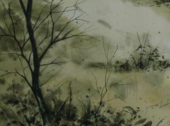 Beautiful Watercolor Landscape with Barns by New Jersey Artist George Lambe