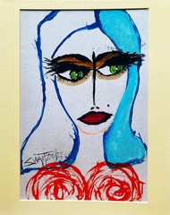colorful ORIGINAL POP ART LADY Portrait FRAMED PAINTING SWARTZMILLER DNA SIGNED