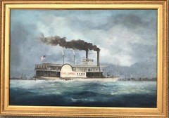 c. 1850’s-1870’s Paddlewheel Riverboat on the Hudson, painting , Chas. Carroll