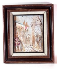 Vintage Boris Chezar Original Oil and Sand Painting Signed 8″ x 10″ Street Scene