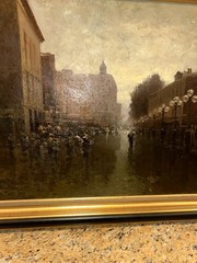 Signed 1993 Russian Moscow Oil On Canvas Painting Dusk Street Scene 27.5×20