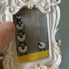 Funny Sheep Original Painting On Paper,4/5,framed,miniature,small,mini,cute