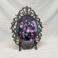 VTG Dark Floral Brass Ornate Italian Frame 10×13″ Convex Bubble Glass Still Life