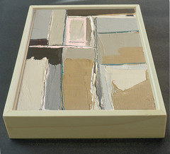 Vertical Abstract Oil Painting, Neutral and Pink Modern Small Framed Wall Art