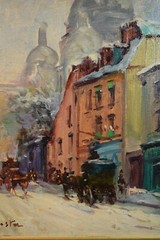 G. Costa School of Paris Painting of Monmartre Street and Sacre Coeur