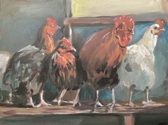 PDQ Artist Originals Paintings Farm Chickens ImpressionismAcrylics 12×16 Artwork