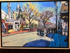 Sheila Barbone, Oil/Panel, Signed, „Blue Shadows on Commercial St.“ Provincetown