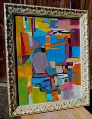 Abstract Expressionist Painting Mid Century Style Modernist After