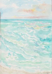 Seascape Watercolor: 5×7 Caribbean Beach Painting, Original Ocean Art, Vertical
