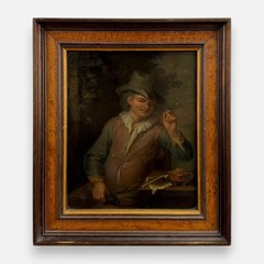 Antique J. Palmer Signed Oil Painting on Board, Dutch Genre Pipe Smoker Portrait
