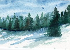 ACEO Original Watercolor Painting Lot 4 Winter Forest Snow 100% Cotton Rag Artis