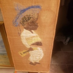 SAN ANTONIO TEXAS ARTIST ADRIEL SQUEAKY MCGILL 16″X 36″ FIESTA BOY GUITAR BURLAP