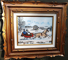Hand Colored RARE Currier & Ives ARTINI ENGRAVING ‚THE ROAD WINTER‘ Framed 17.5″