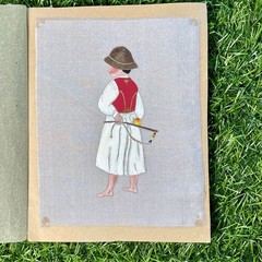 Vtg 1937 Painting Silk Textile Art – European German Poland Italian Alpine Child