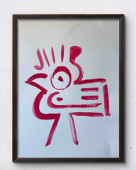 Original 11×14 Aztec Red Bird Portrait Painting Signed Paper Abstract Fine Art