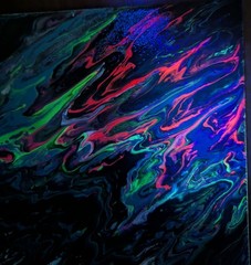 Abstract Fluid Pour Painting 8 X 8 Canvas Board Home Decor Art OOAK UV Reactive