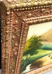 Walker (British), ANTQ 19th C British O/B „Shepherd & Sheep in Mountain“ Signed