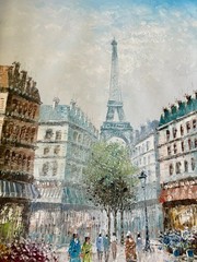 ORIGINAL CAROLINE BURNETT SIGNED OIL ON CANVAS PAINTING PARIS EIFFEL TOWER 36X24