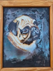 Signed Catrina Fawn Pug Dog Pet Painting Portrait 10″x12″ Framed