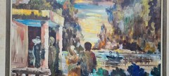 No.: 555 oil painting artwork with frame painting oil painting forest lake people
